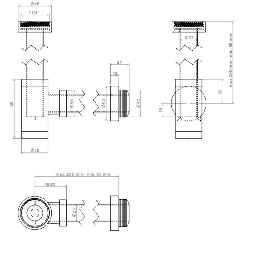 Clou Minisuk Bekersifon Voor Fontein 1 1/4" Mat Zwart