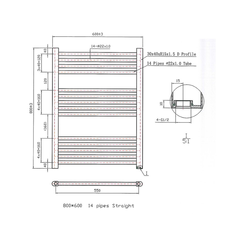 Designradiator Boss & Wessing Vertico Multirail 80x60 cm Chroom Zij-Onderaansluiting