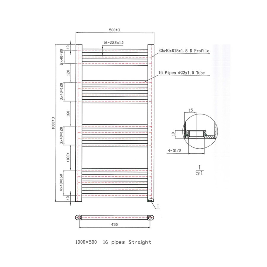 Designradiator Boss & Wessing Vertico Multirail 100x50 cm Wit Zij-Onderaansluiting