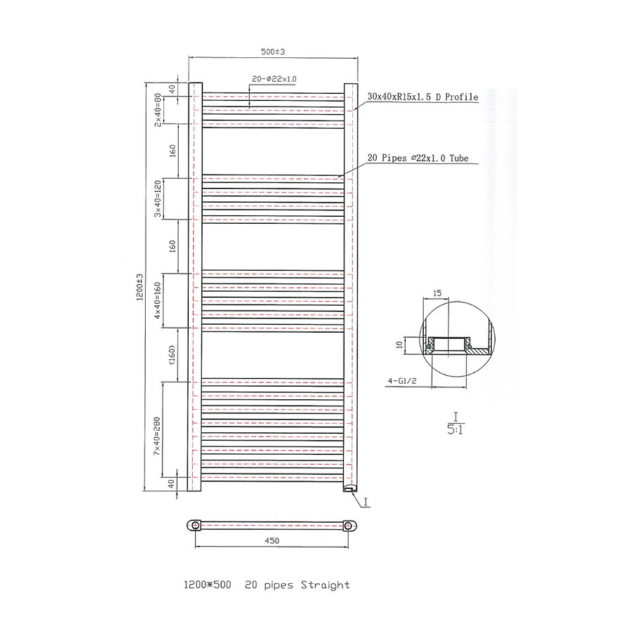 Designradiator Boss & Wessing Vertico Multirail 120x50 cm Wit Zij-Onderaansluiting