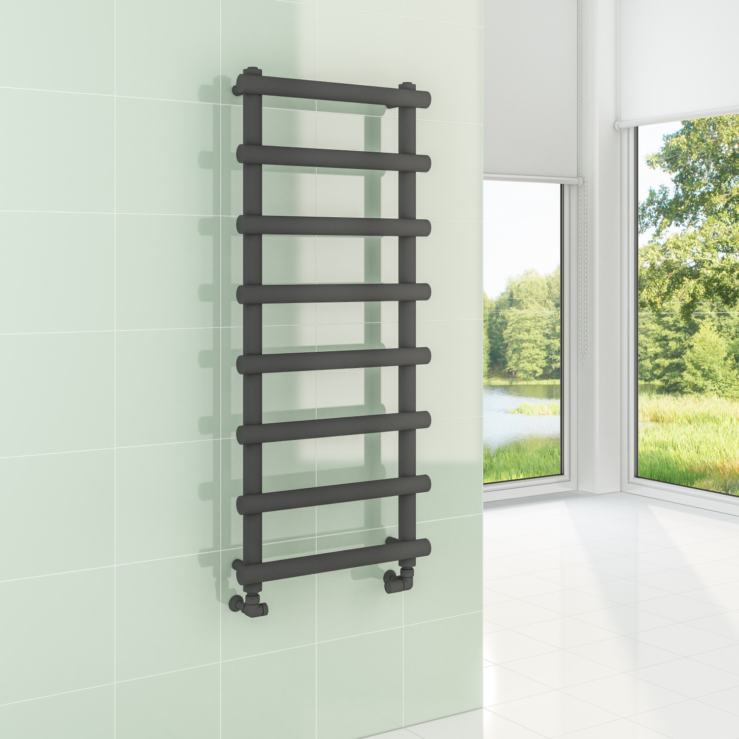 Designradiator Boss & Wessing Tubi Handdoekrek 115x50 cm Zij-Onderaansluiting Mat Antraciet Boss & Wessing