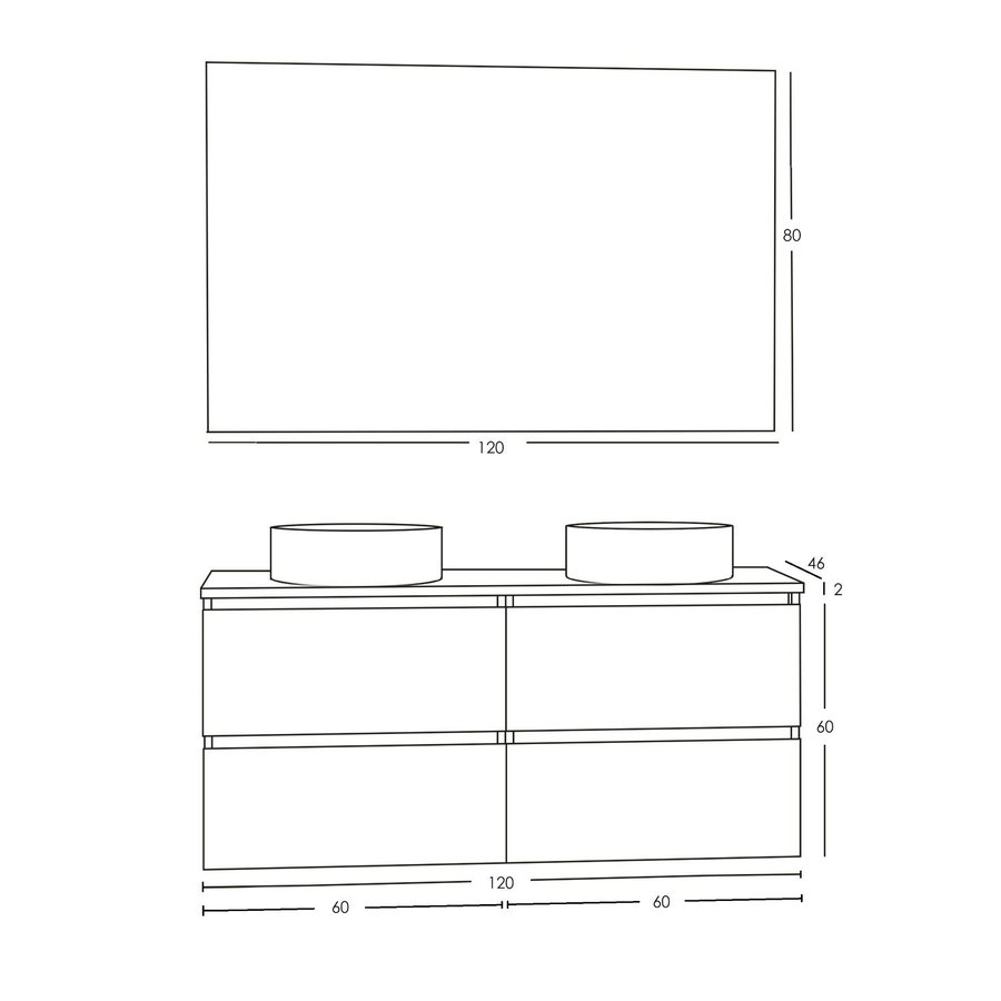 Onderkast Boss & Wessing Badkamermeubel 120 cm Met Zwart Wastafelblad Mat Wit