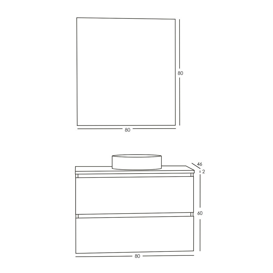 Onderkast Boss & Wessing Badkamermeubel 80 cm Met Zwart Wastafelblad Mat Wit