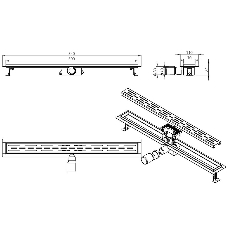 Douchegoot Wiesbaden Met Flens 80x7cm 6.7cm Diep Geborsteld Brons Koper