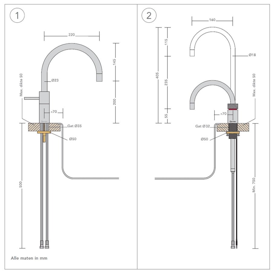 Quooker Nordic Round Twintaps met PRO3 VAQ-E Boiler RVS