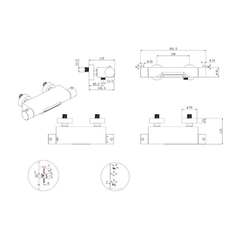 Thermostatische Badmengkraan Boss & Wessing Waterval RVS