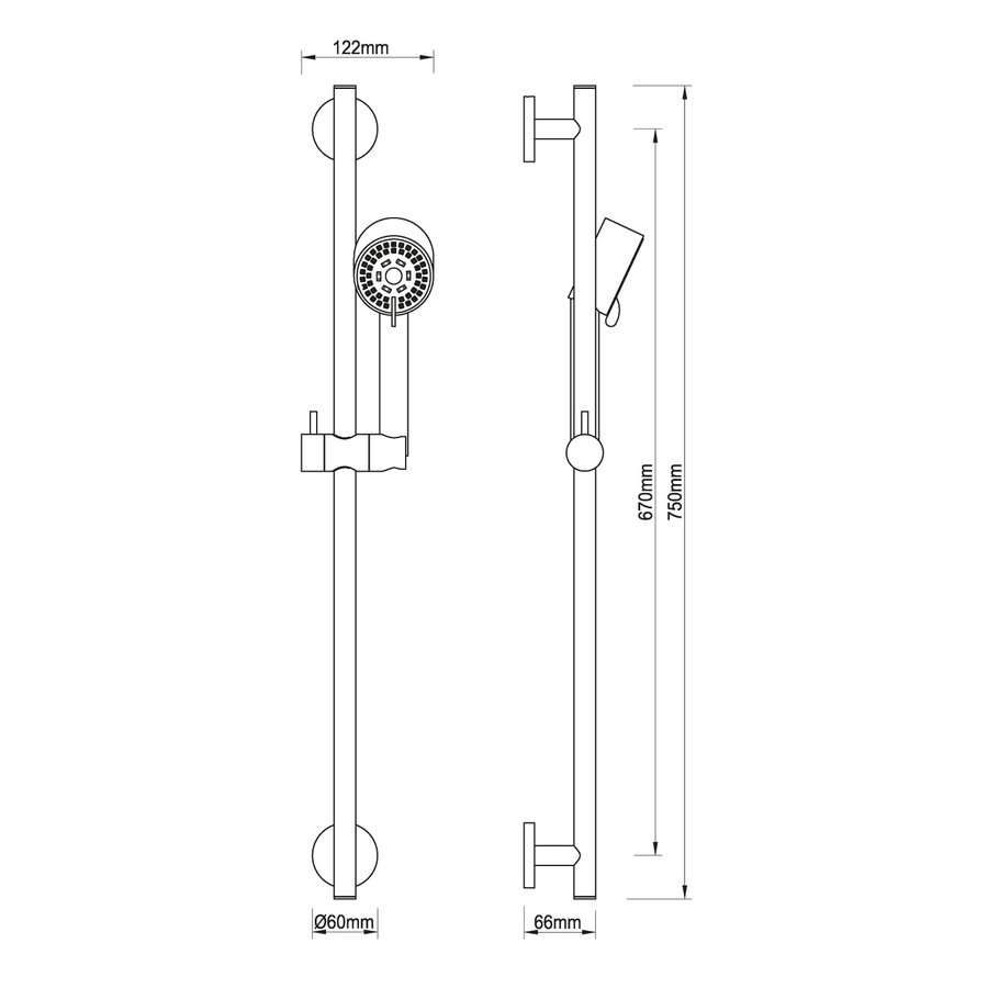 BWS Glijstangset Codos Luxe Compleet Met Handdouche En Doucheslang Gunmetal