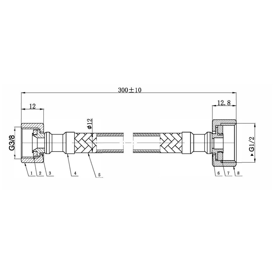 Flexibele Aansluitslang BWS Nylon Slang 1/2" x 3/8" Mat Zwart