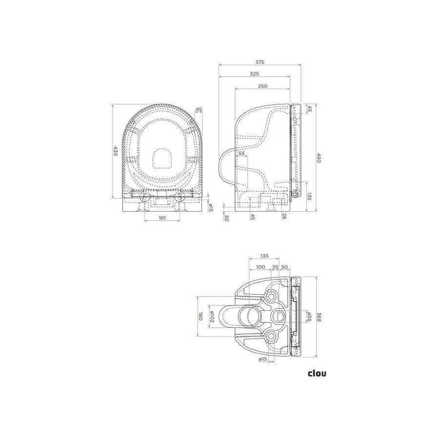 NIET MEER LEVERBAAR Clou Hammock Wandtoilet Versie 56 Onepack Incl Zitting Deksel En Soft Closing Quick Release Systeem Wit Mat Keramiek 36.8x56x37.5cm