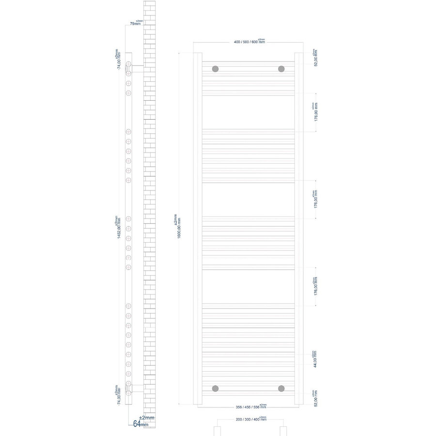 Radiator Boss & Wessing Wingrave 160x40 cm Mat Zwart Zij-Onderaansluiting (669 Watt)