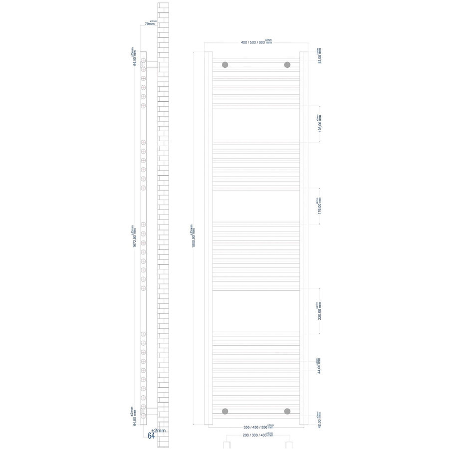 Radiator Boss & Wessing Wingrave 180x40 cm Mat Zwart Zij-Onderaansluiting (764 Watt)