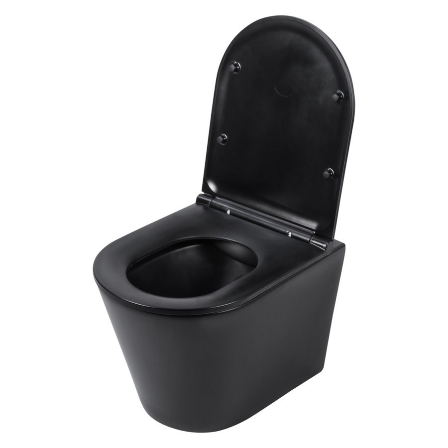 Wandtoilet Differnz Met PK Uitgang Rimless Inclusief Toiletbril Mat Zwart