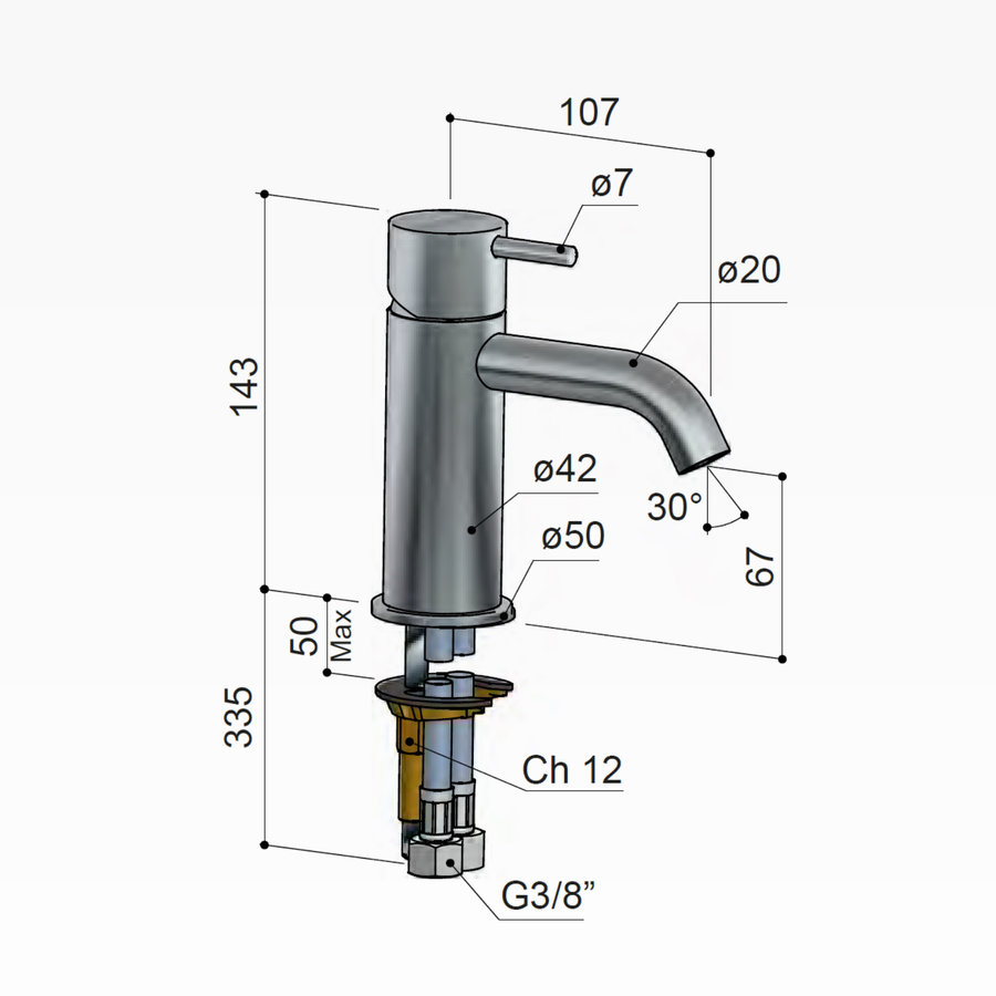 Wastafelmengkraan Hotbath Cobber 1-hendel Gebogen 14.3 cm (15 verschillende kleuren)