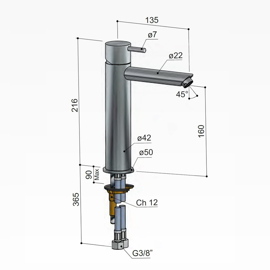 Wastafelmengkraan Hotbath Cobber 1-hendel Recht 21.6 cm (15 verschillende kleuren)