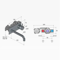 Inbouw Wastafelmengkraan Hotbath Cobber 3+3 Inbouwsysteem 1-hendel Gebogen 25 cm (15 Verschillende Kleuren)