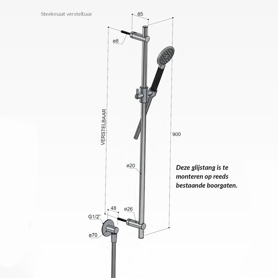 Glijstangset Hotbath Cobber Met Wandaansluitbocht En Handdouche (15 Verschillende Kleuren)