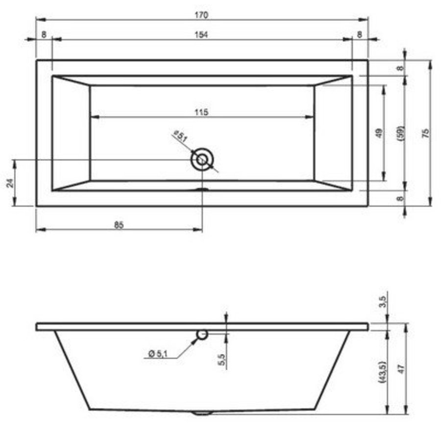 Ligbad Lusso 170X75X47 Cm Wit