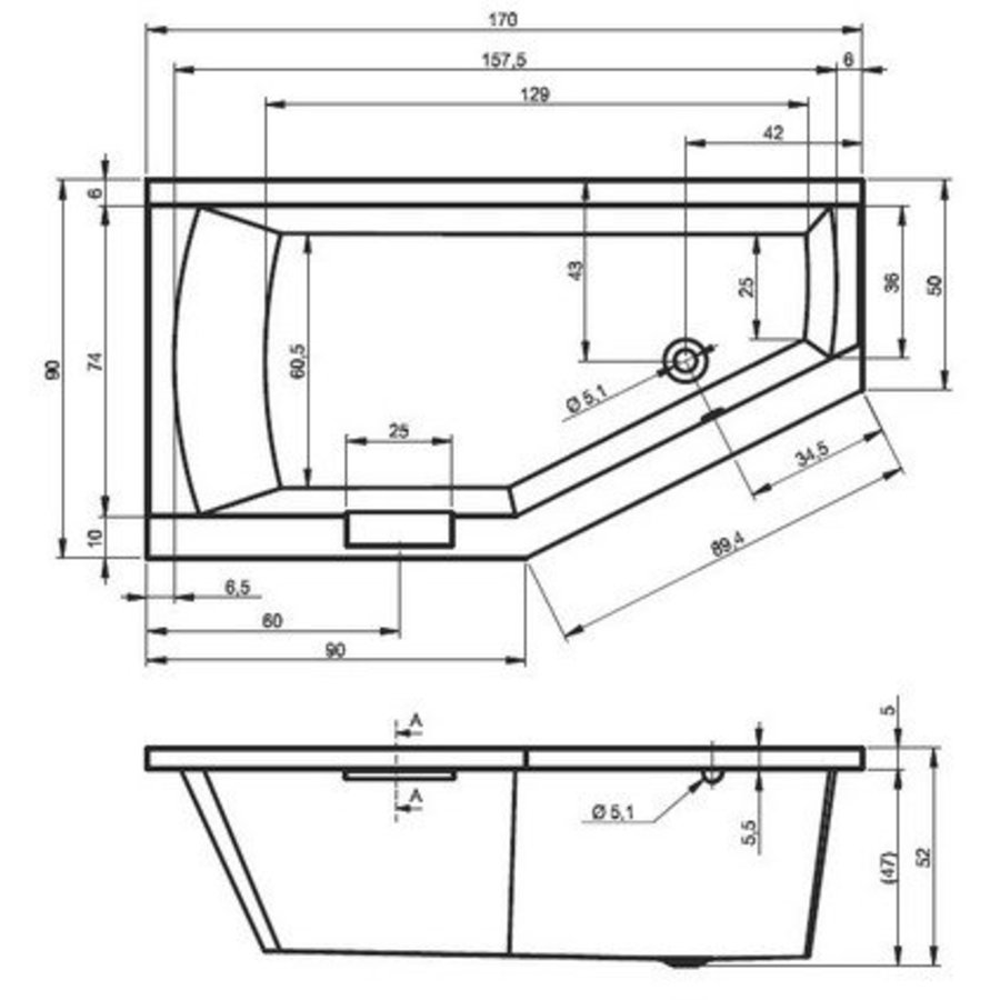 Hoekbad Geta 160X90X47 Cm Rechts/Links Wit