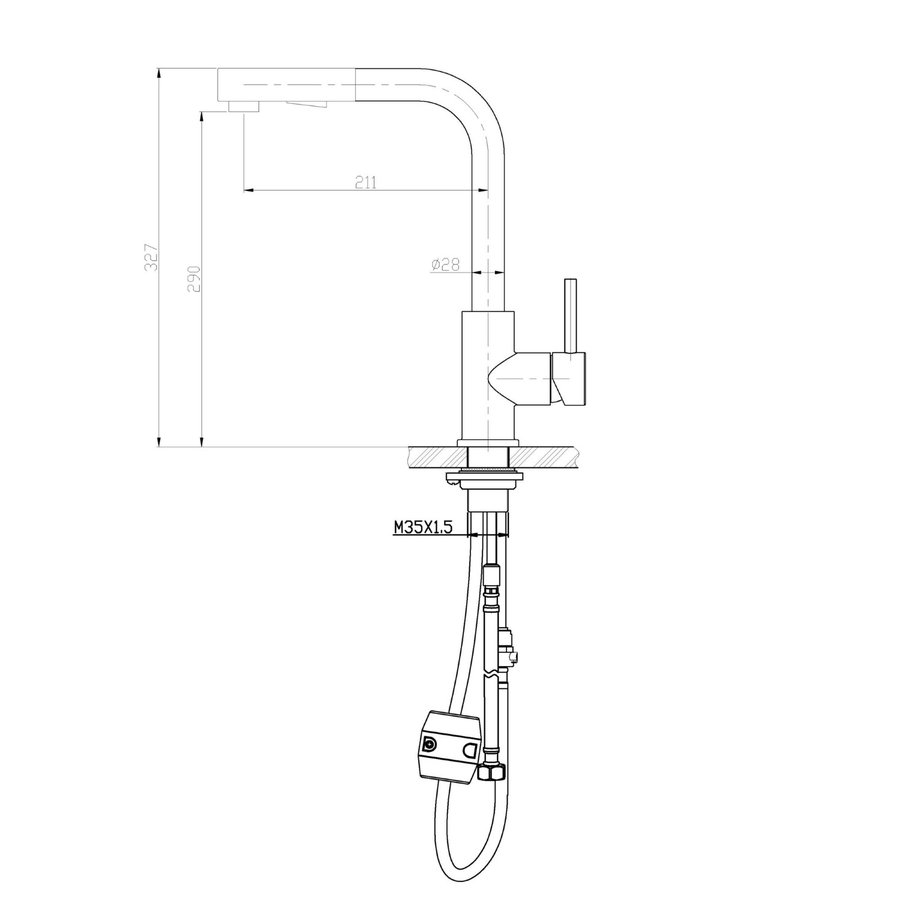 Keukenmengkraan Wiesbaden Reno Twenty Met Uittrekbare Handdouche 304 RVS