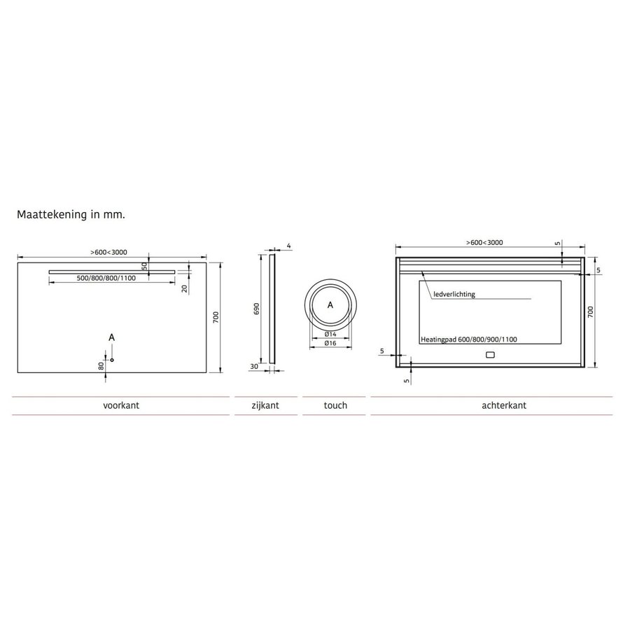 Badkamerspiegel Xenz Lazise 60x70cm met LED Verlichting