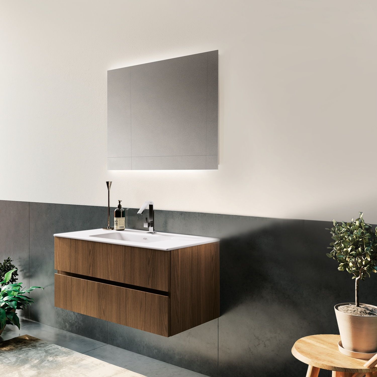 XenZ Badkamerspiegel Garda 70x70 cm met Ledverlichting Boven- en Onderzijde
