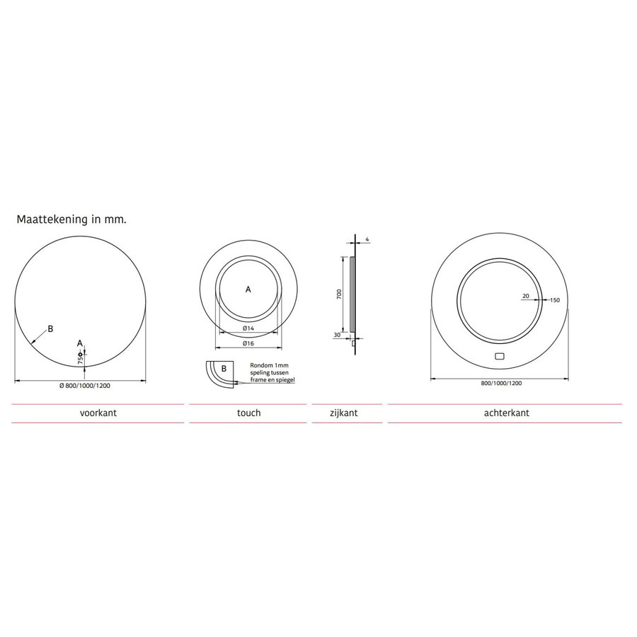 Ronde Badkamerspiegel Xenz Cola 80 cm Zwarte Kaderrand met Rondom Verlichting