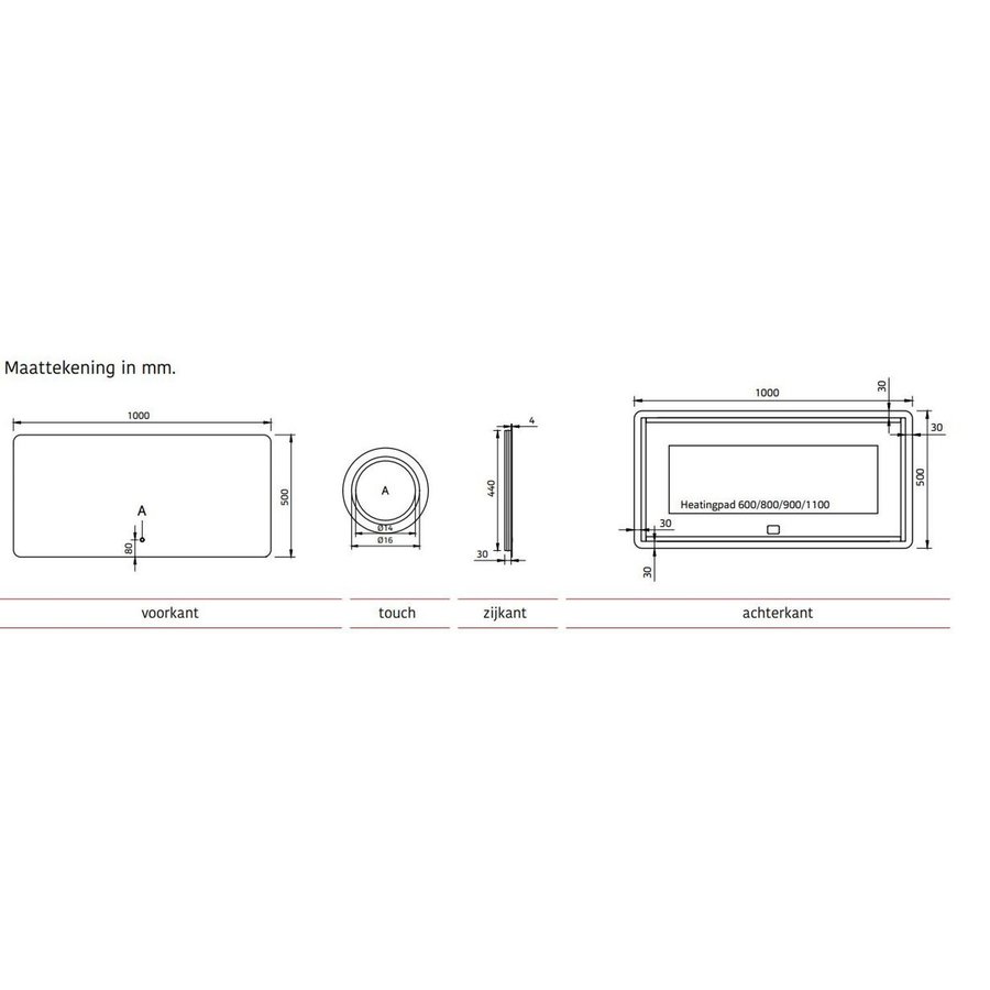 Badkamerspiegel Xenz Limone 100x50cm met Ledverlichting en Spiegelverwarming