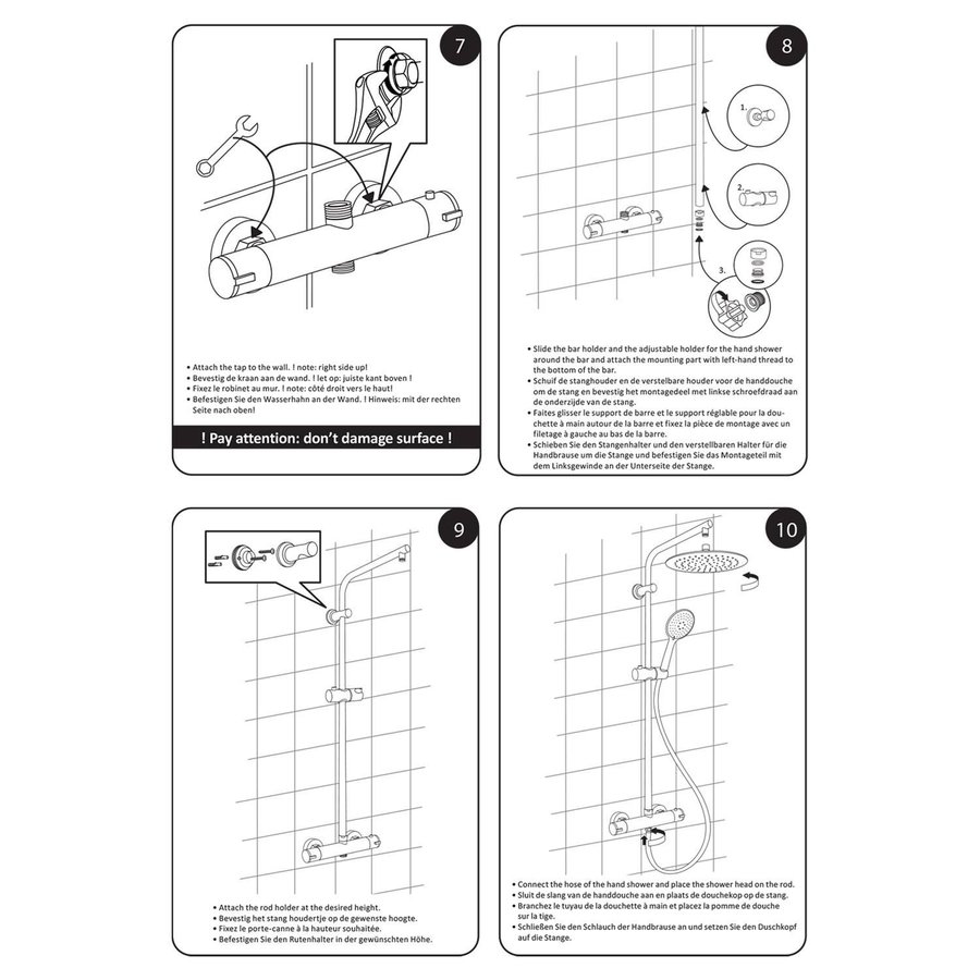 Regendouche Differnz Thermoline 25 cm Stortdouche met Handdouche Mat Zwart