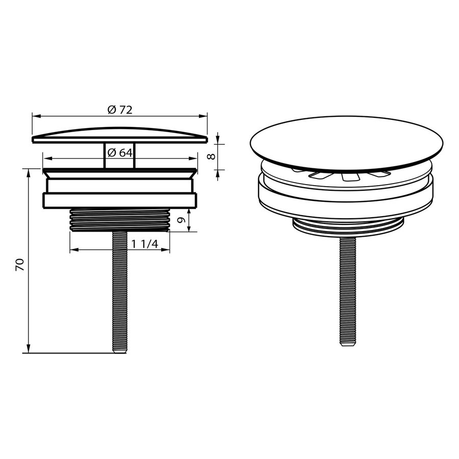 Wastafel Afvoerplug Differnz Always Open 7 cm Gunmetal