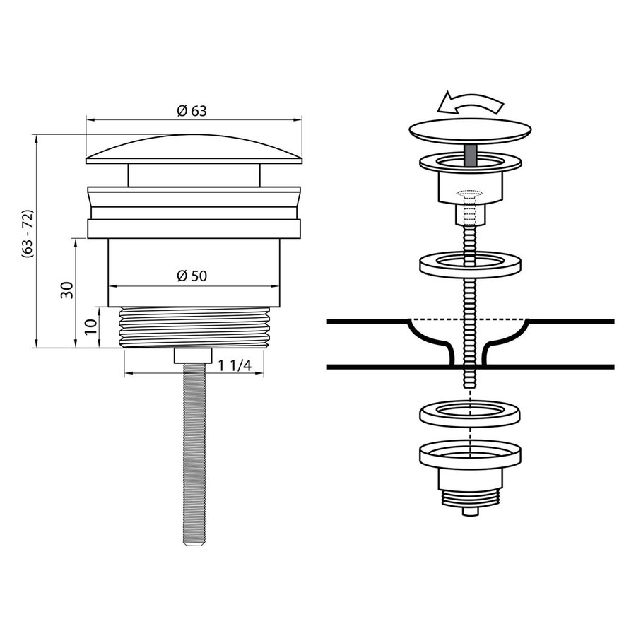 Wastafel Afvoerplug Differnz Pop Up 7 cm Mat Chroom