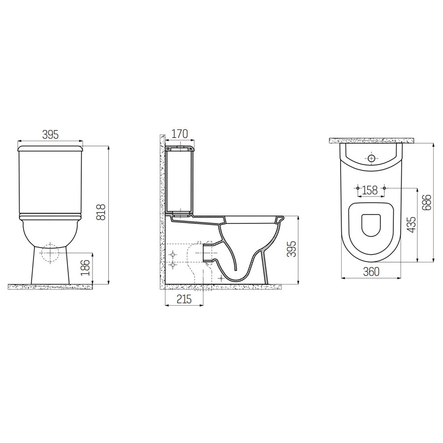 Toiletpot Staand Boss & Wessing Selin Met Bidet Onder En Muur Aansluiting Wit