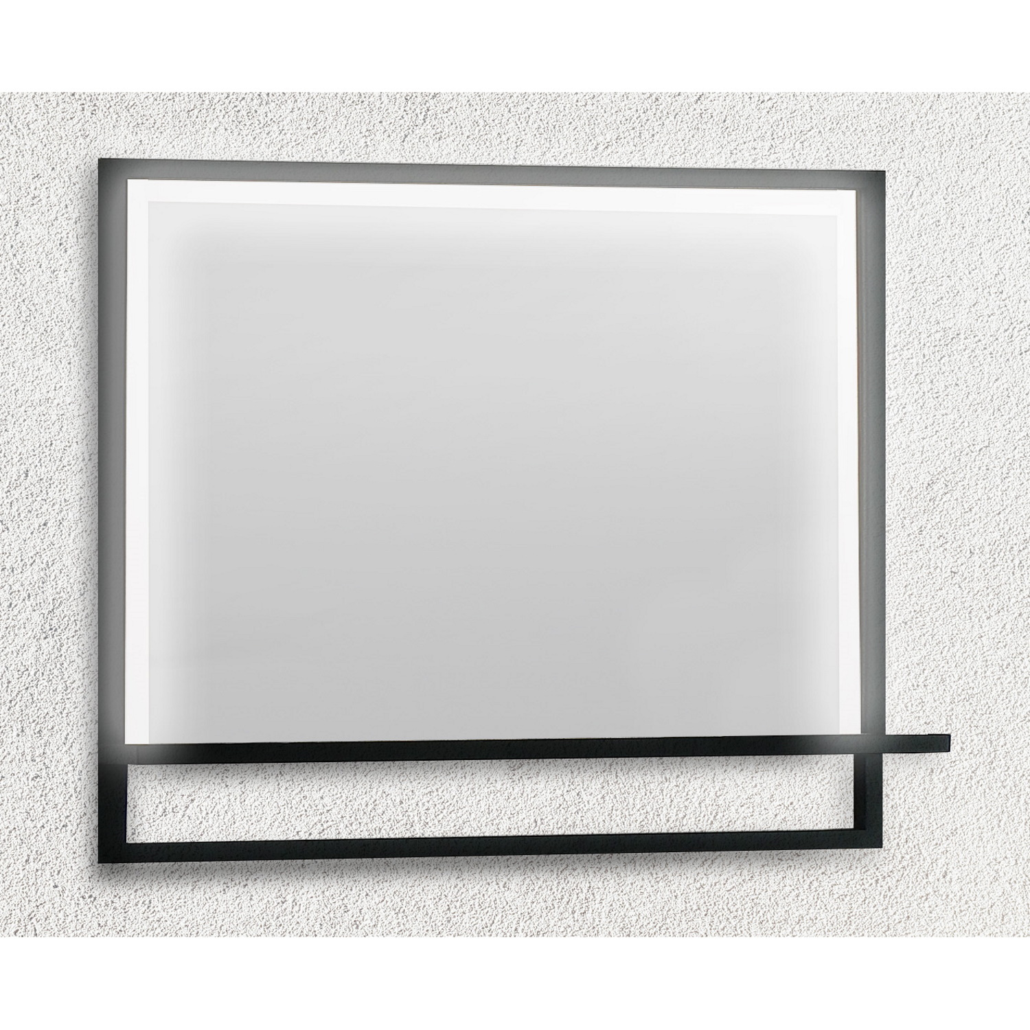 Badkamerspiegel Casajoy 80x70 cm met Planchet, Ledverlichting en Anticondens Zwart Casajoy