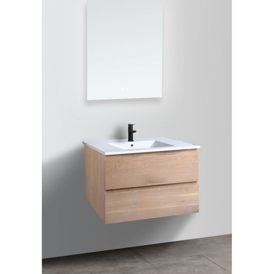 Badkamermeubel Casajoy Boston 80x46x55cm Eiken Met Keramieken Wastafel Wit