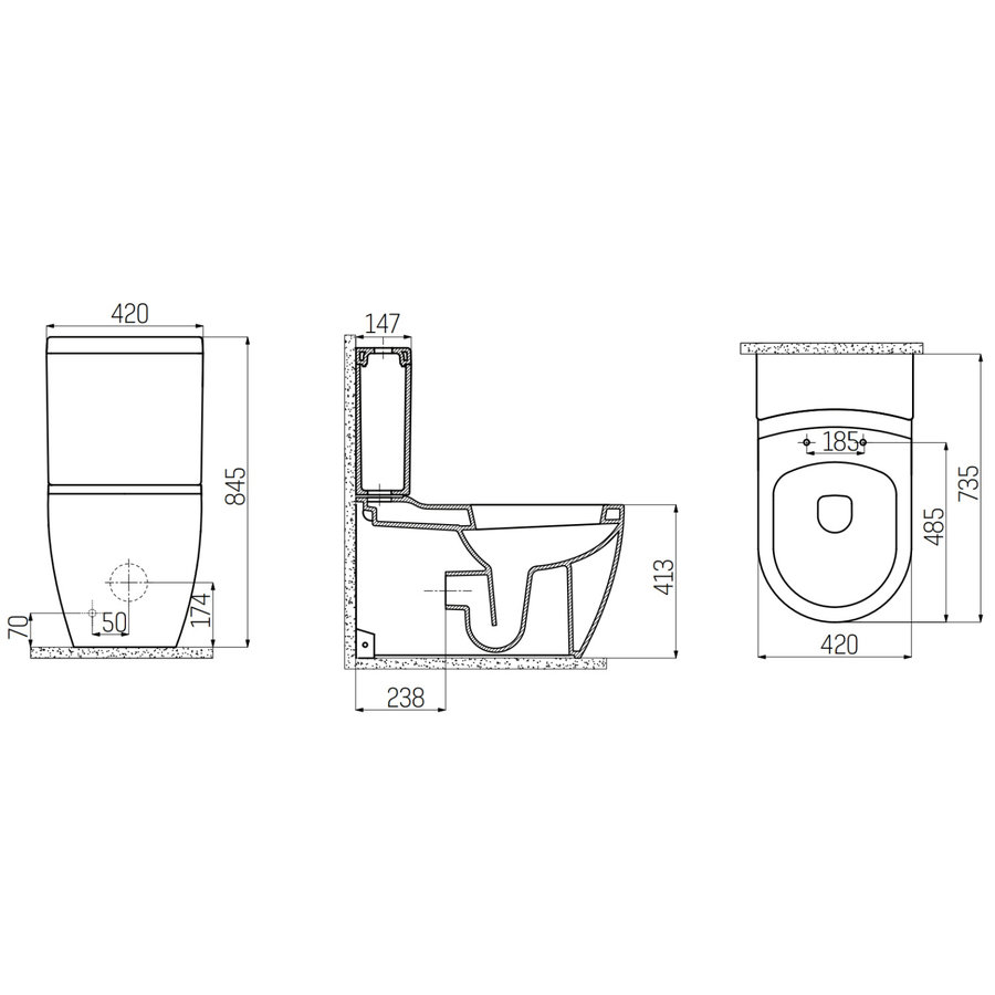 Toiletpot Staand Boss & Wessing Grande Met Bidet Onder En Muur Aansluiting Wit