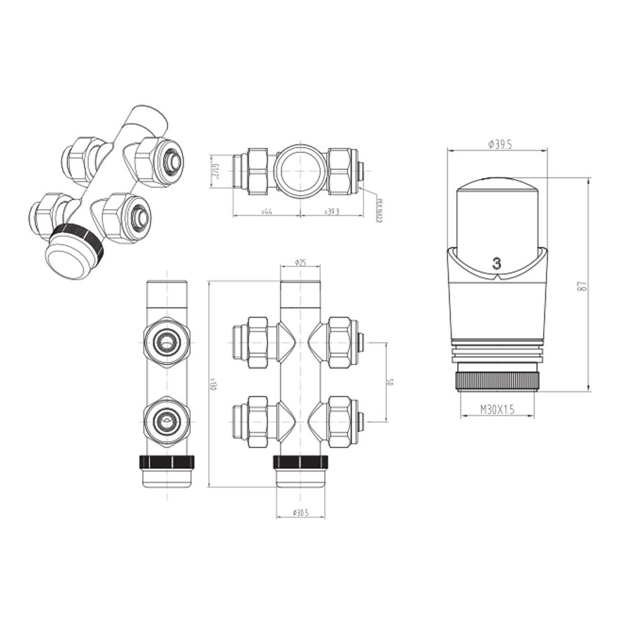 Radiatorkraan Onderblok Boss & Wessing Recht Chroom