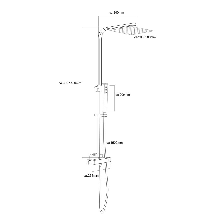 Regendouche Wiesbaden Rombo Eco Twenty Opbouwset Thermostaatkraan 20cm Chroom