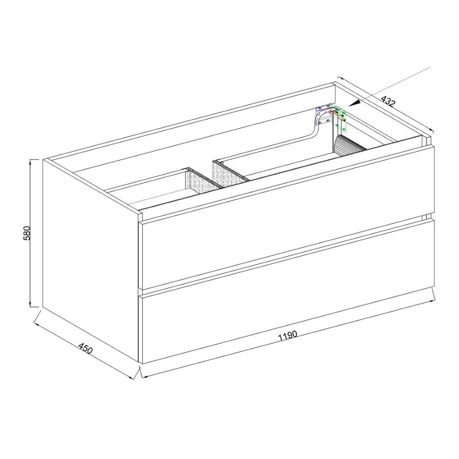 Onderkast Wiesbaden Marmaris 2 Laden En 1 Uitsparing 120 cm Exclusief Topblad Mat Zwart