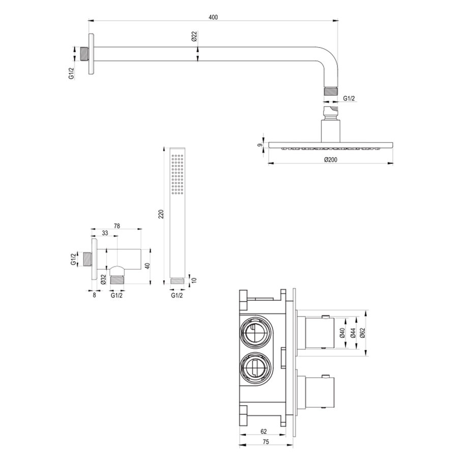 Inbouw Regendouche Set Brauer Chrome Edition Gebogen Wanduitloop Ronde Hoofddouche 20 cm