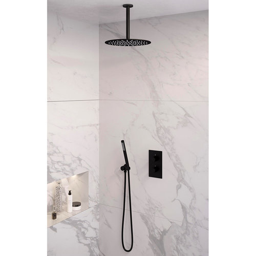 Inbouw Regendouche Set Brauer Black Edition Plafond Uitloop Ronde Hoofddouche 30 cm Mat Zwart 