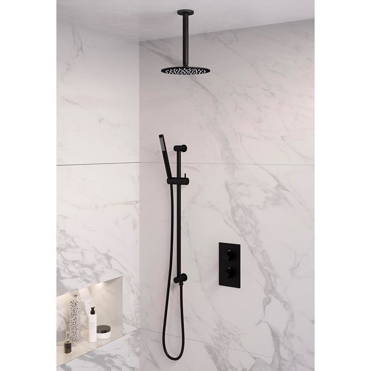 Inbouw Regendouche Set Brauer Black Edition Plafond Uitloop Ronde Hoofddouche 20 cm Met Glijstang Ma