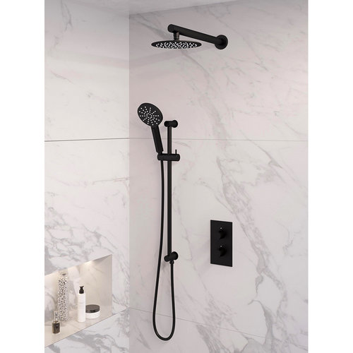 Inbouw Regendouche Set Brauer Black Edition Wanduitloop Ronde Hoofddouche 20 cm Met Glijstang en Handdouche 3 Standen Mat Zwart 