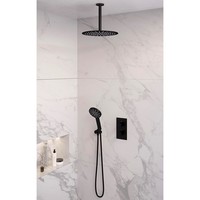 Inbouw Regendouche Set Brauer Black Edition Plafond Uitloop Ronde Hoofddouche 30 cm Met Glijstang en Handdouche 3 Standen Mat Zwart