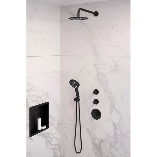 Inbouw Regendouche Set Brauer Black Edition Gebogen Wanduitloop Ronde Hoofddouche 20 cm Met Twee Stopkranen en Handdouche 3 Standen Mat Zwart 