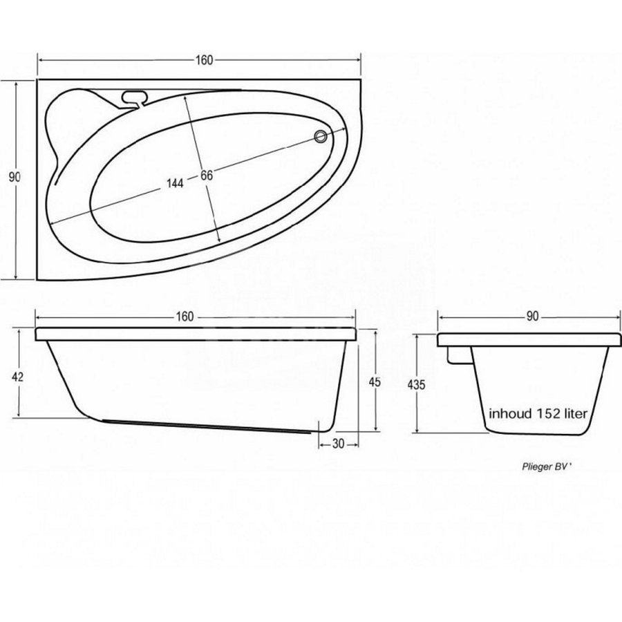 Voorpaneel Plieger Cyprus Hoekbad Links 160 cm Wit