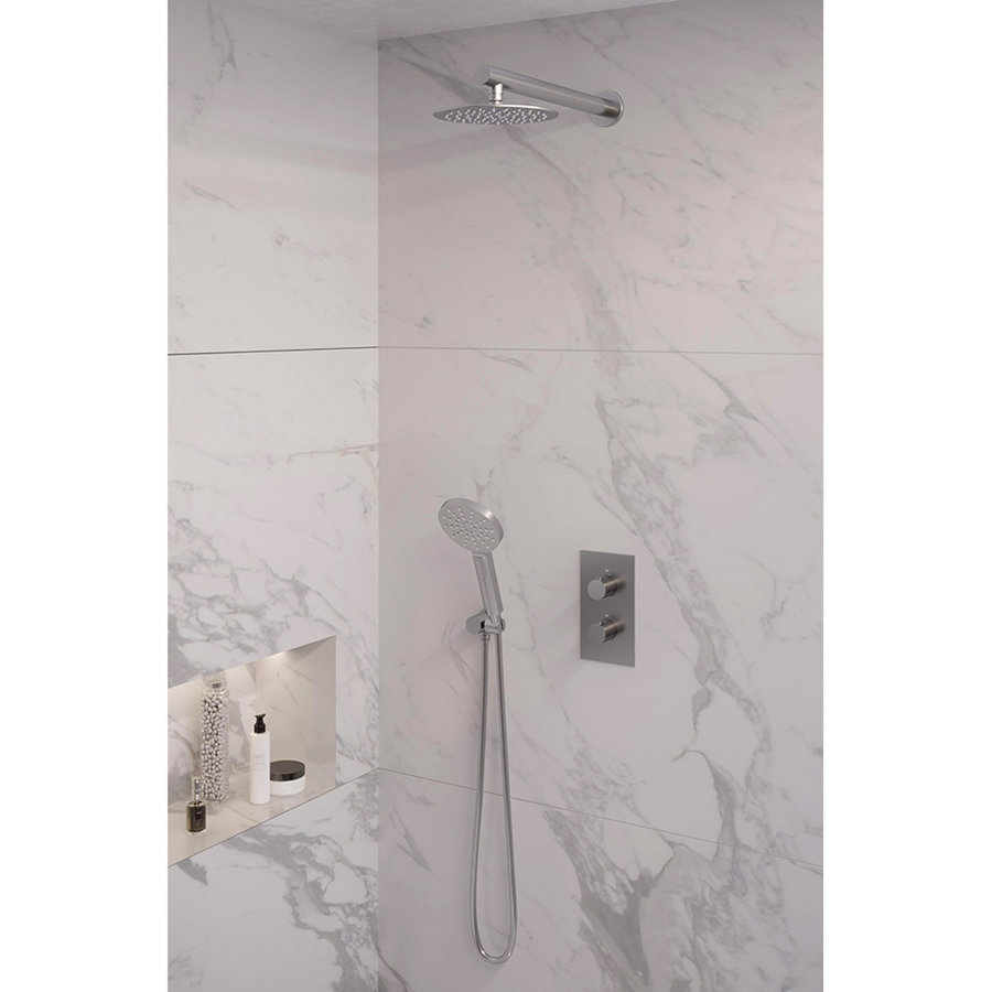 Inbouw Regendouche Set Brauer Brushed Edition Wanduitloop Ronde Hoofddouche 20 cm Met Handdouche 3 Standen RVS Look