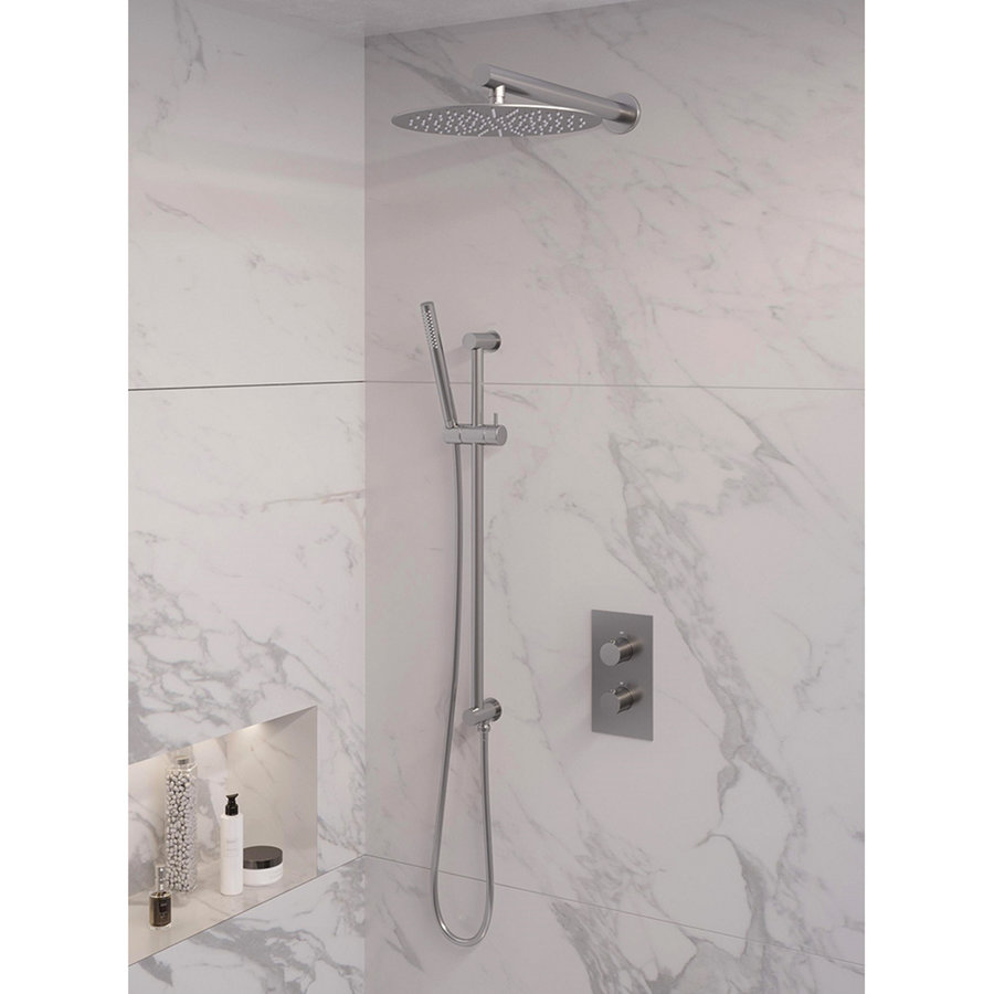 Inbouw Regendouche Set Brauer Brushed Edition Wanduitloop Ronde Hoofddouche 30 cm Met Glijstang RVS Look