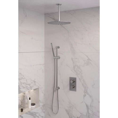 Inbouw Regendouche Set Brauer Brushed Edition Plafond Uitloop Ronde Hoofddouche 30 cm Met Glijstang RVS Look 