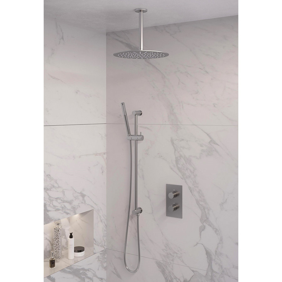 Inbouw Regendouche Set Brauer Brushed Edition Plafond Uitloop Ronde Hoofddouche 30 cm Met Glijstang RVS Look