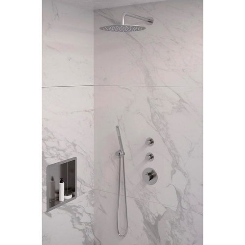 Inbouw Regendouche Set Brauer Brushed Edition Gebogen Wanduitloop Ronde Hoofddouche 30 cm Met Twee Stopkranen RVS Look 