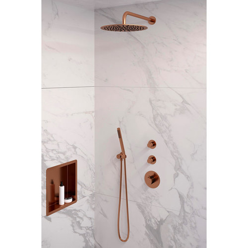 Inbouw Regendouche Set Brauer Copper Edition Gebogen Wanduitloop Ronde Hoofddouche 30 cm Met Twee Stopkranen Koper 